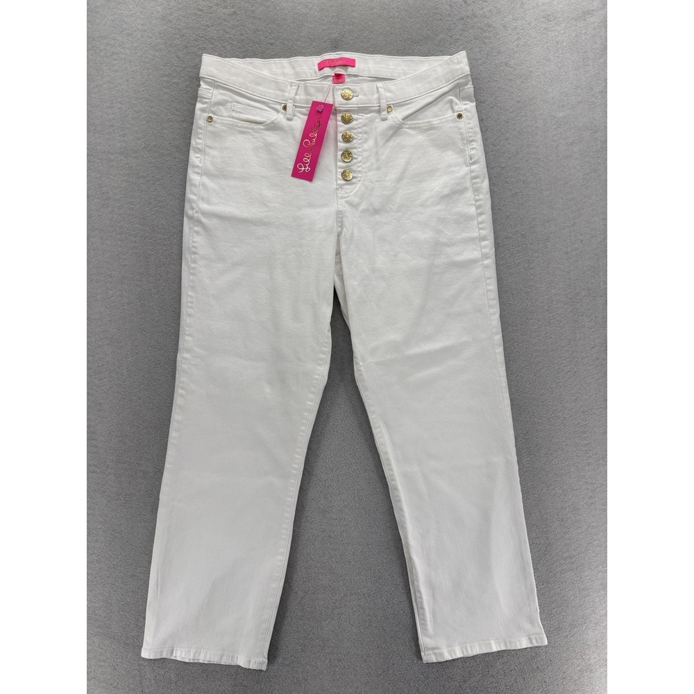Lilly Pulitzer South Ocean High Rise Jeans Womens 12 White Button Fly Denim NWT